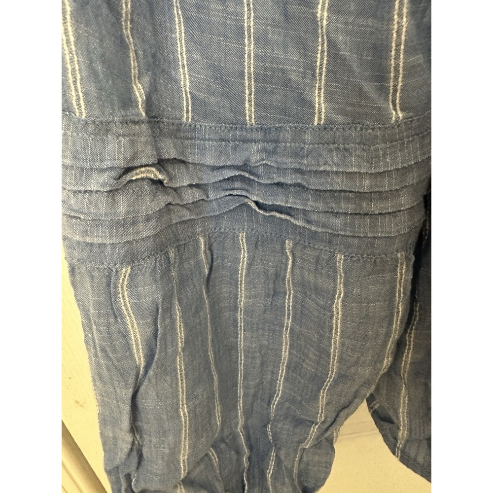 LC Lauren Conrad Blue White Striped Square Neck Balloon Sleeve Blouse L - Picture 4 of 5